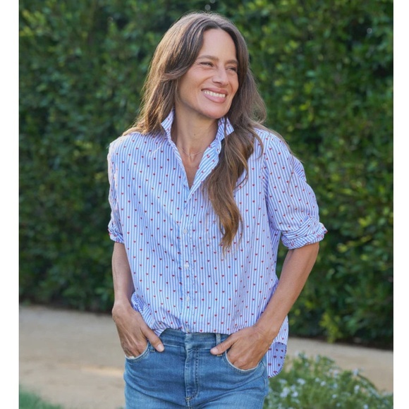 Frank & Eileen Tops - Frank & Eileen Eileen Relaxed Button-Up Shirt, Blue Stripe Hearts